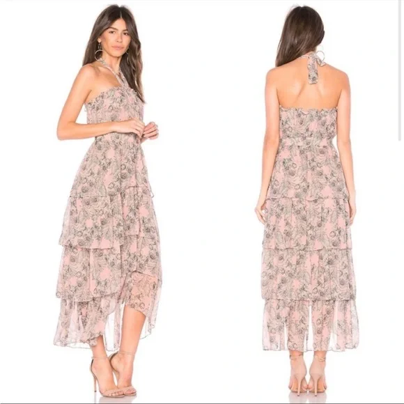 MISA Los Angeles Pink Floral Valeria Halter Midi Dress - Picture 2 of 10